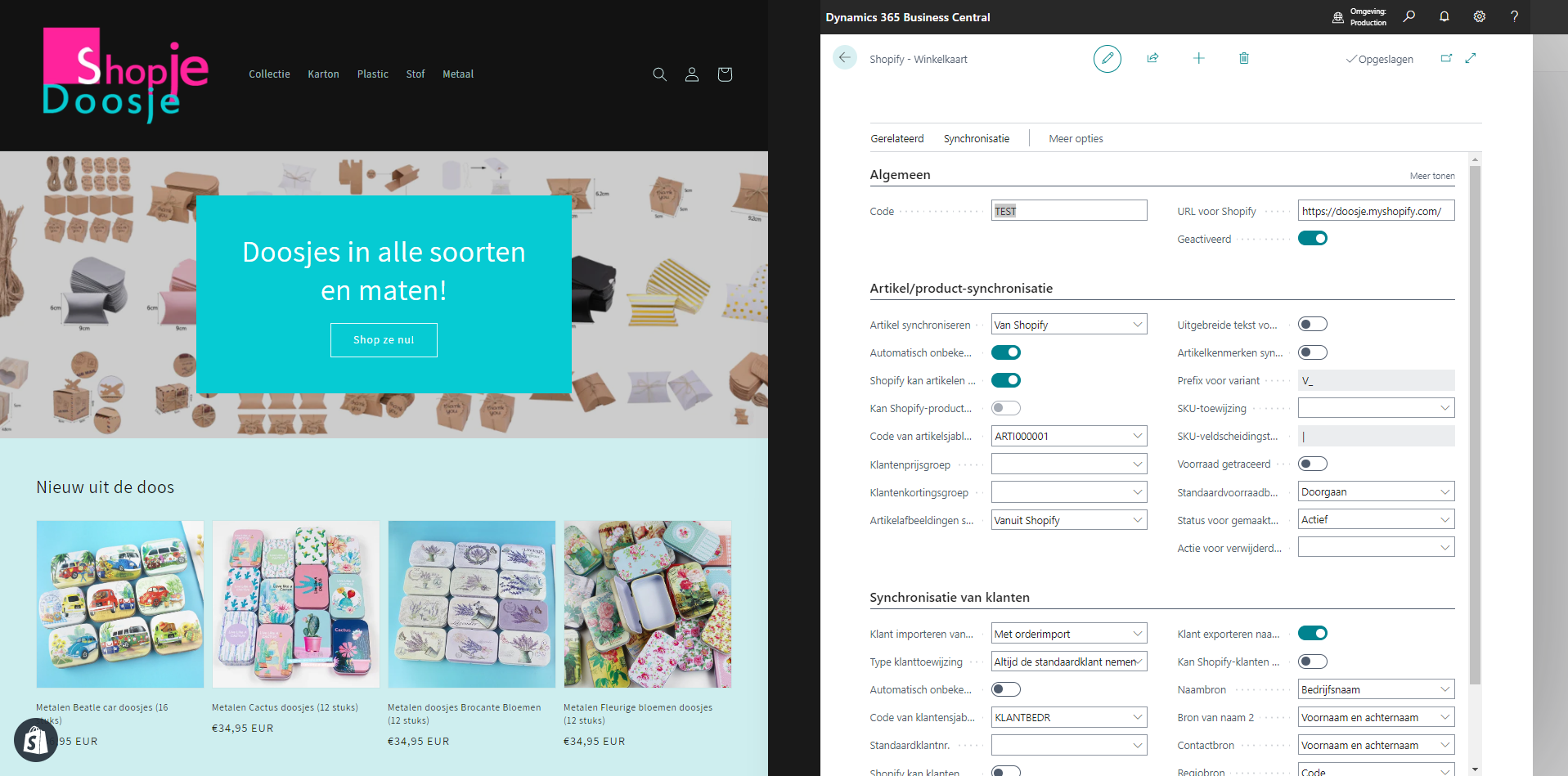 Shopify standaard gekoppeld met Business Central!